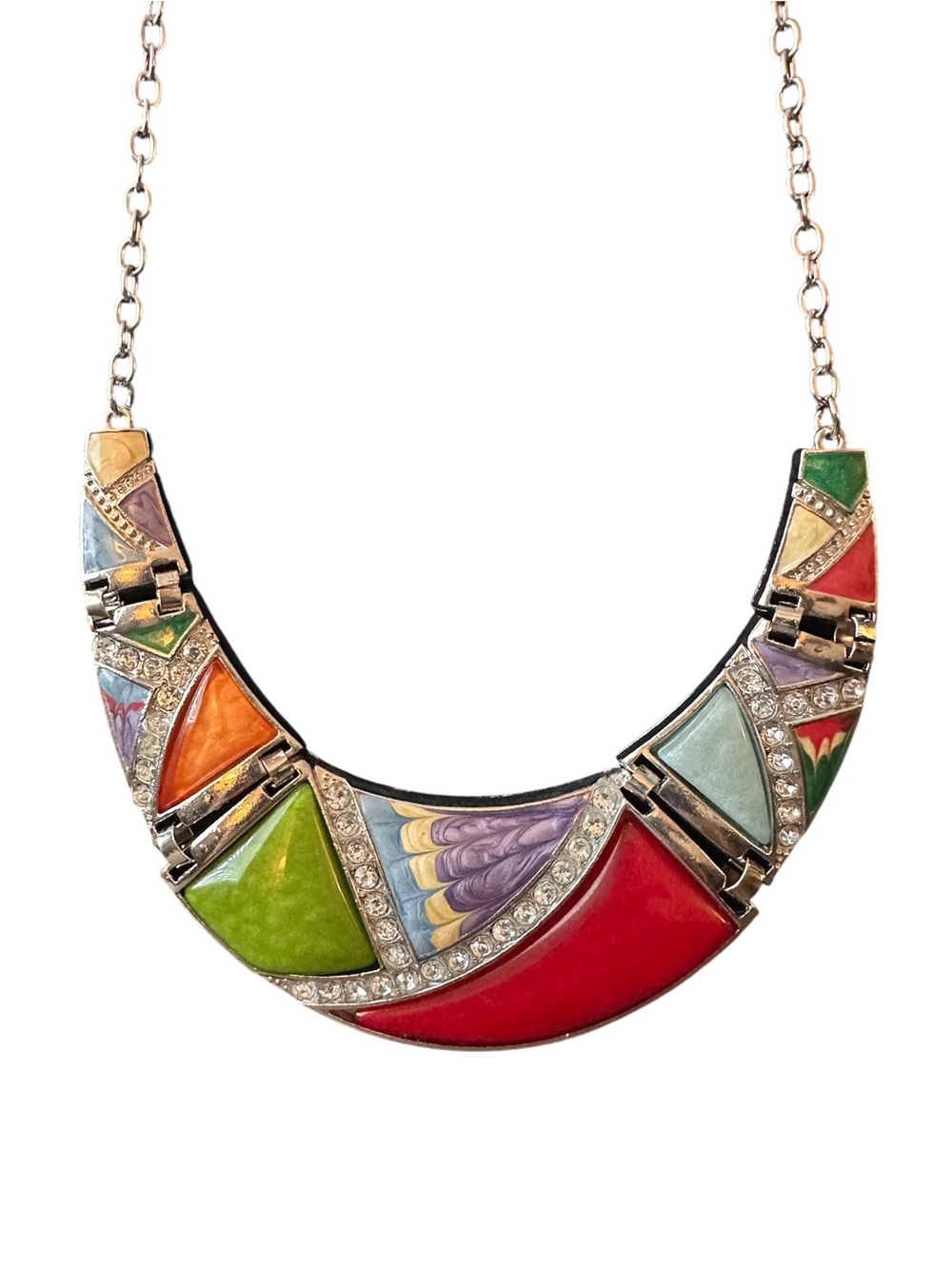Vintage 80s Multicolor Enamel Statement Necklace - Women Jewelry